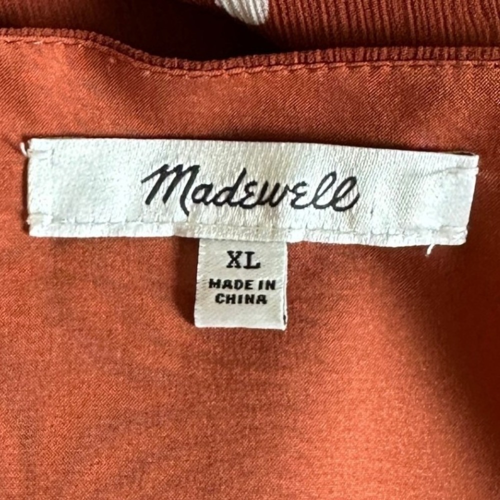 Madewell White Polka Dot Smocked Mini Dress Rust Brown XL Button Front V Neck - Picture 9 of 10